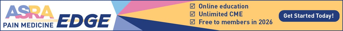 ASRA Pain Medicine EDGE logo. ASRA Pain Medicine EDGE is online education, unlimited CME, and free to members in 2026. Get Started Today by clicking here.